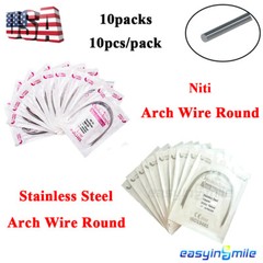 Dental Ortho Super Elastic Niti/Stainless Steel Arch Wire Round Nature Form 10Pk
