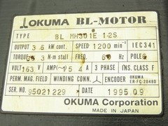 Okuma BL-MH301E-12S Servo Motor 3.6KW 6P 1200RPM 163V 3PH Encoder ER-FC-2048D
