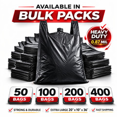 XL Black T-Shirt Bags 20x10x36″ 0.87 Mil HEAVY DUTY Grocery Shopping Plastic