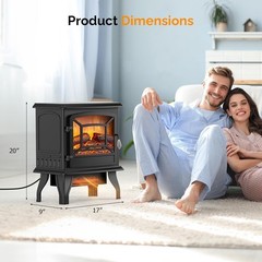 ROVSUN 20″ 1400W 120V Electric Fireplace Stove; Temp Adjustable Heater