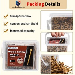 #10×3-1/2″ 400Pcs Wood Screws T25 Torx Drive Self Tapping For Furniture DIY Set