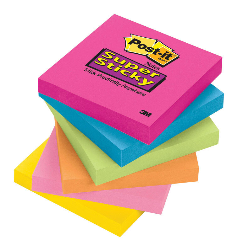 Post-It 654-SSPK Assorted Colors 90 Sheets Super Sticky Notes (1 Pack)