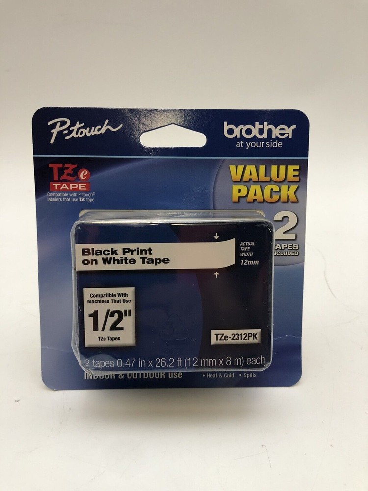 Brother Genuine P-Touch, TZe-231 2 Pack Tape TZE2312PK Black Print White Tape