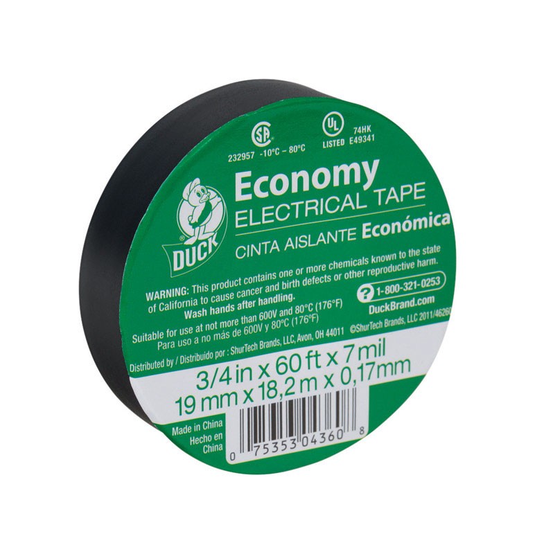 Duck 299006 Abrasion-Resistant Black Vinyl Electrical Tape 3/4 W in. x 60 L ft.