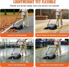 Walk-Behind Hand Push Floor Sweeper, 25.6″ Sweeping Width Floor Sweeper Manua…
