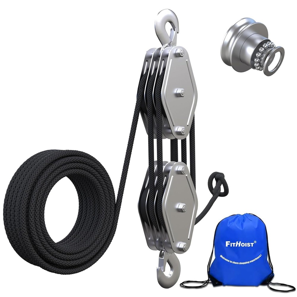Block and Tackle 1100 lbs, 2200 LBS Breaking Strength Heavy Duty Pulley