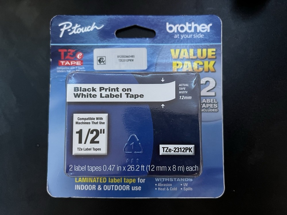 Brother Laminated Label Tape 1/2″ TZe-2312PK NEW