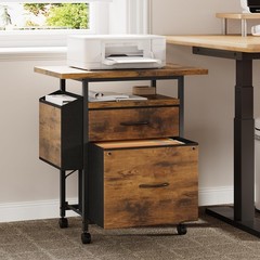 Rolling Mobile File Cabinet w/2 Drawers&Open Storage Shelf Office Printer Stand