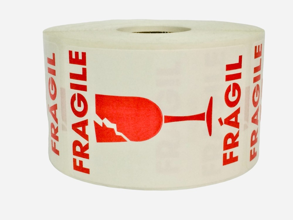 2×3 BROKEN GLASS Fragile / FRAGIL, Wh/Rd Bilingual 500 labels per roll, 1-40 RLS