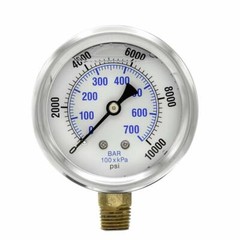 Stainless Steel Glycerin Filled 0-10000 PSI Gauge 2.5″ Face 1/4 NPT Bottom Mount
