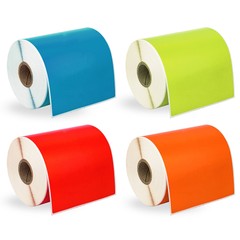 ZEBRA 4×6 COLOR COMBO Labels 1″ Core 4 Rolls:1 each of RED GREEN BLUE ORANGE