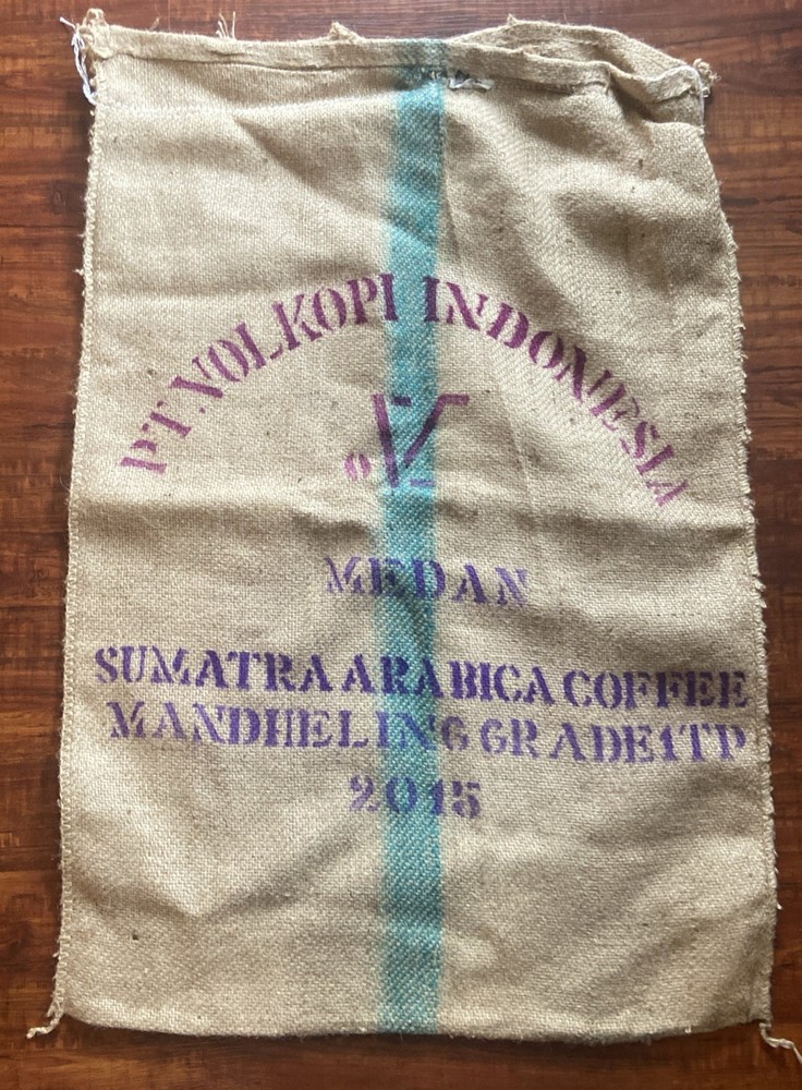 AUTHENTIC JUTE, BURLAP, COFFEE, BEAN BAG, PRODUCT OF INDONESIA 43”x29 APPOX