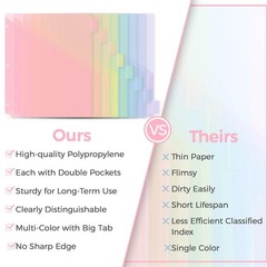 Pastel Binder Dividers with Tabs and Pockets – Soft Plastic Dividers for 3 Ri…