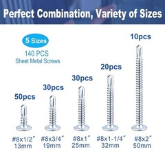 Self Tapping Screws for Metal 140 Pcs Assortment Kit Modified Truss Head Sheet
