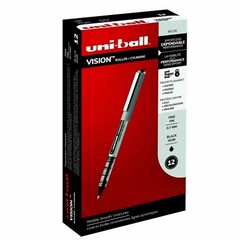 Uni-ball Vision Fine 60126 Black Ink 0.7mm Rollerball Pen, Box of 12 Pens – NEW