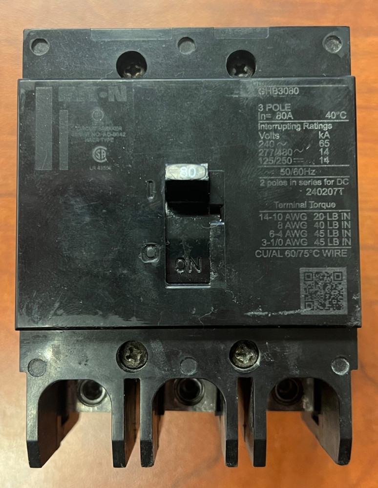 GHB3080 Cutler Hammer 80 Amp 3 Pole 480V Bolt on Circuit Breaker LOAD TESTED