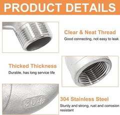 2Pcs 304 Stainless Steel 90 Degree Elbow Fittings, 1″ NPT Female X Male Threaded