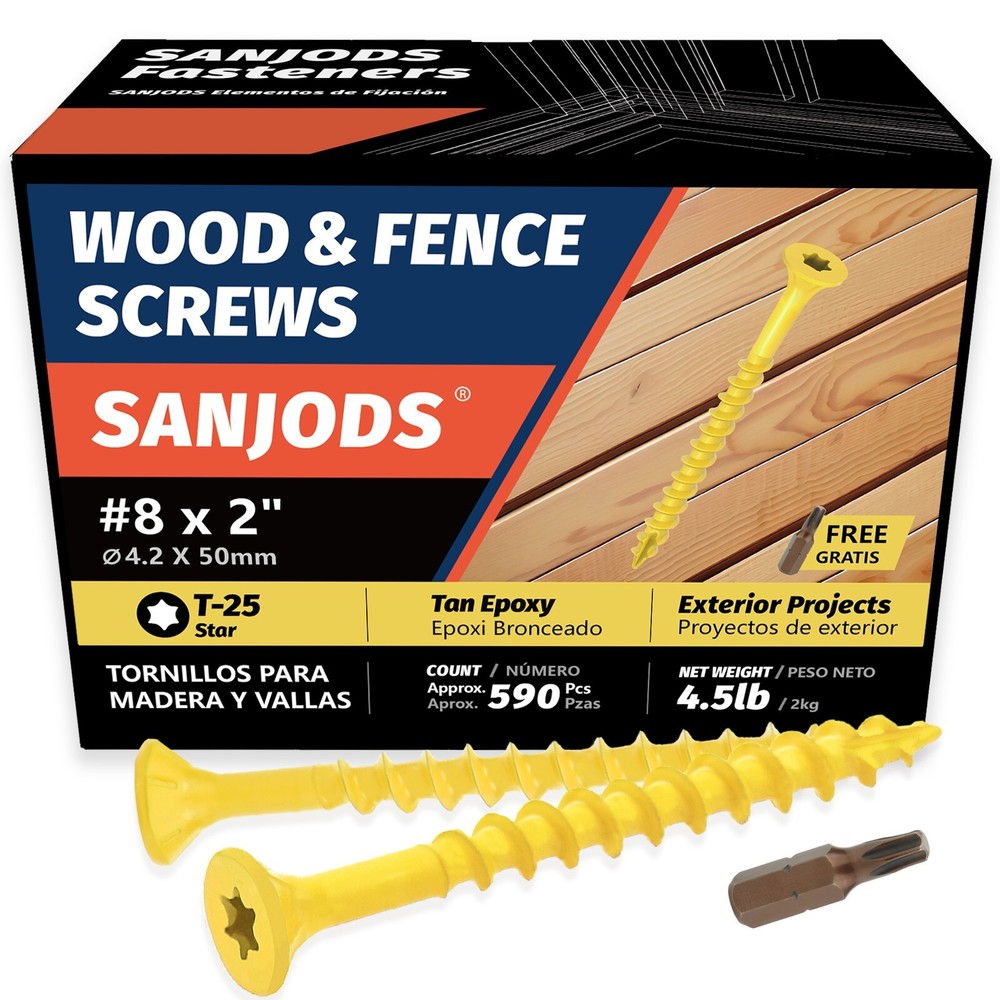 #8 x 2″ Deck Screws (4.5lb Box) – Epoxy Coated Rust-Resistant Tan Torx Drive