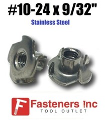 (CHOOSE QTY) #10-24 x 9/32″ Long Barrel Stainless Steel T-Nut Tee Nut 3-Prong