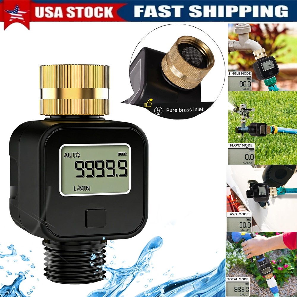 Brass Water Flow Meter with LCD-Accurate Gallon/Liter Measurement,Garden Hose,a
