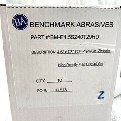 Benchmark Abrasives 4.5″ X 7/8″ Premium High Density Zirconia Flap Discs 40 Grit