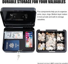 Compact Black Cash Box with Key Lock & Tray – Ideal for Events & Personal Use