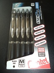12 PENTEL EnerGel PRO BLUE FRAUD & WATER PROOF INK Gel Pens 0.7 mm BLACK barrel