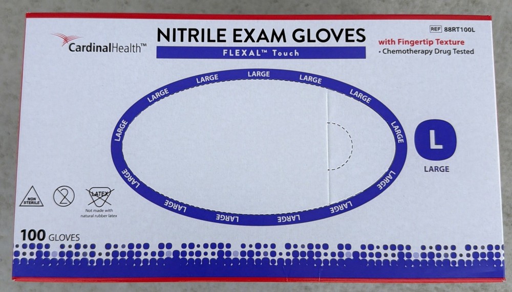 4 Box of 100 Nitrile Exam Gloves, Large Size- by Cardinal Health-NEW