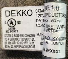 DEKKO 4’x 1″ flexible conduit Ceiling Power Entry 580003.1.8, Lot of 5