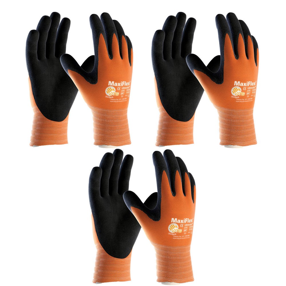 3 Pack MaxiFlex® Ultimate® 34-8014 HI-VIS Orange Nitrile Grip Gloves Sizes S-XXL
