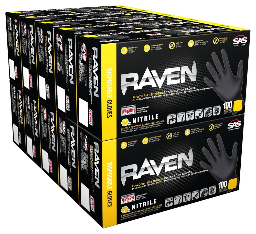 Large Pack of 100 Black Nitrile Gloves Powder Free Latex Free Textured Grip