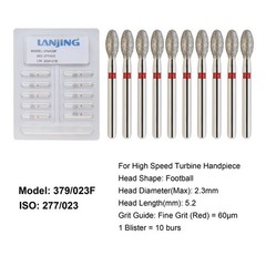 Dental Football Diamond Burs FG Coarse Fine High Speed Bur Friction Grip 368 379