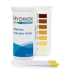 HYDRION CH-1000 Free Chlorine Based Sanitizer Solution Test Strips 0-1000ppm 100