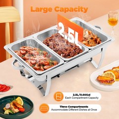 Catering Chafing Dish Food Warmer buffet set 316 Stainless Steel with 3 pan New