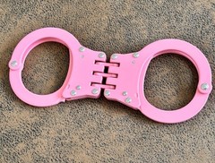 Pink Double Lock Hinge Steel Handcuffs Police Security Guard Grade Standard Size