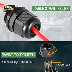 25 Pcs 3/4″ NPT Black Nylon Cable Gland, Waterproof IP68 Adjustable Locknut