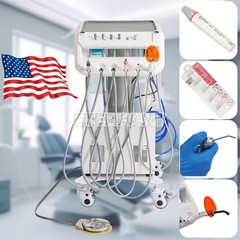 Dental Portable Mobile Cart Delivery Unit System 4Holes with Air Compressor US