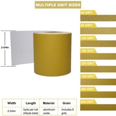 Total 40 Yards 2-3/4″ Wide PSA Continuous Sandpaper Roll Kit – 40, 60, 80, 12…