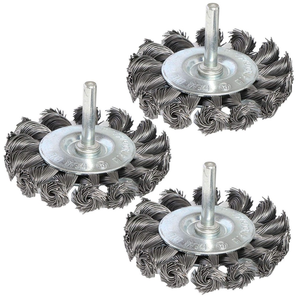 Yutnqin 3PCS 3 Inch Knotted Wire Wheel Brushes Kit for Drill with 1/4Inch Sha…