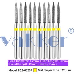 50pc Vakker Dental Diamond Burs Shape Flame Bits Super Fine Medium Coarse