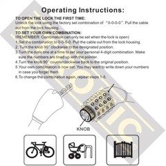 ETRONIC 6 ft. Bike Lock Cable – Resettable Combo, Anti-Theft Security (Black)