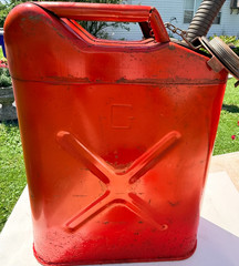 Vtg USMC Military 5 Gallon Metal Gas Can Red Jerry Can w/Flexible Cap Spout (B)
