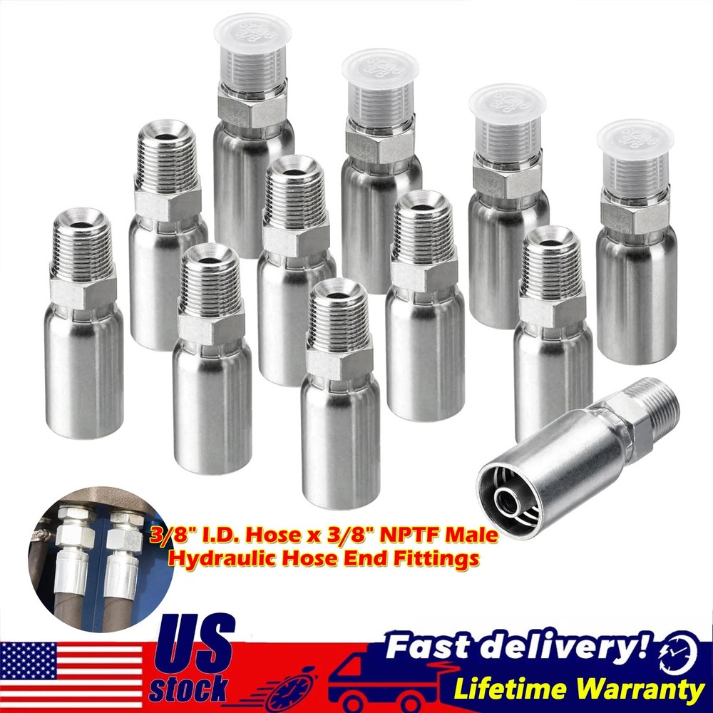 12 x 3/8″ I.D. Hose x 3/8″ NPTF Male W/ Cover Hydraulic Hose End Crimp Fittings
