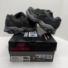 Skechers Work Cankton Men’s 7.5 Steel Toe Memory Foam Black Charcoal New