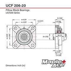 UCF206-20 Flange Bearing 1-1/4″ Bore, 4-Bolt, Solid Base, 3 Lips Seal (Qty 10)