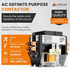 2 Pole Air Conditioner Contactor 40 Amp 220V Coil,AC Definite Purpose Contactor