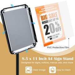 Sign Holder Stand 8.5 x 11 Inch w/ Snap-Open Frame & 360° Rotation for Malls