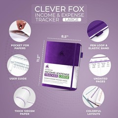 Clever Fox Income & Expense Tracker Large A4 2-Year Record Book (Purple)