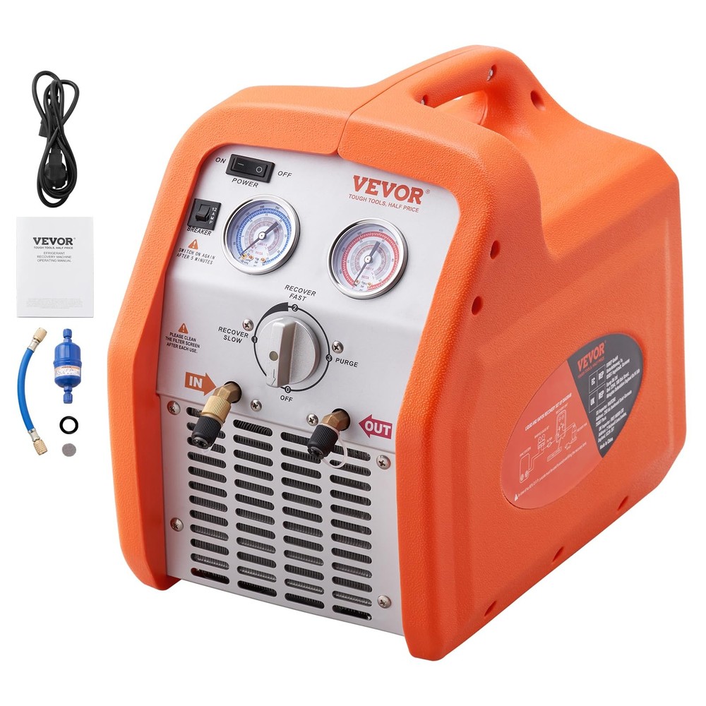 Portable 3/4 HP Refrigerant Recovery Machine Self-Cleaning Auto AC 120V 60Hz