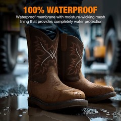 NINGO Men Waterproof Steel Toe Work Boots Leather Oil Slip Resistant Cowboy Boot
